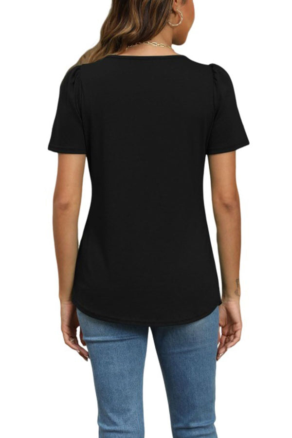 Short Sleeve Pleated Crew Neck Top