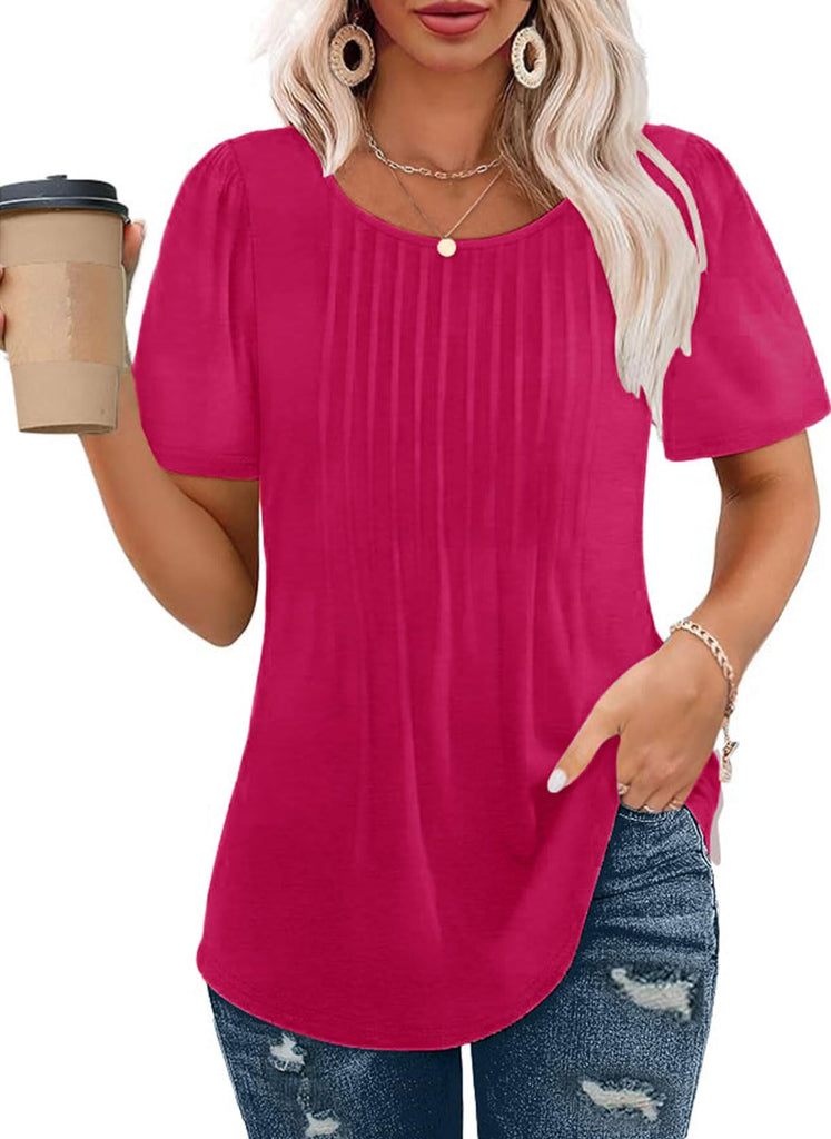 Short Sleeve Pleated Crew Neck Top