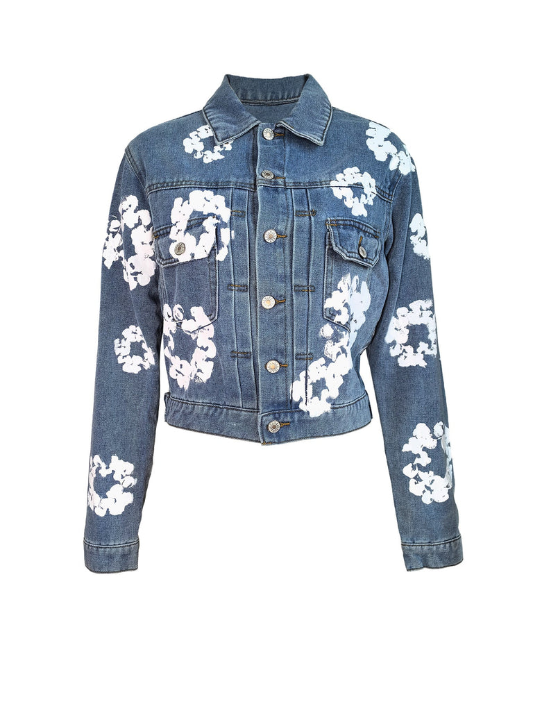 Denim Floral Print Long Sleeve Jacket