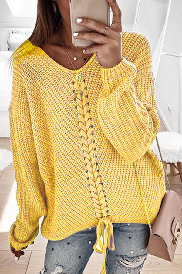 Fashion Street Adult Solid Patchwork Pullovers V Neck Sweaters(7 colors)