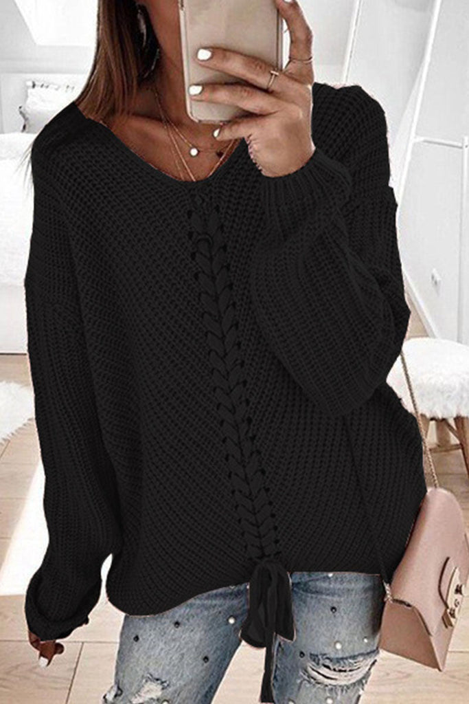 Fashion Street Adult Solid Patchwork Pullovers V Neck Sweaters(7 colors)