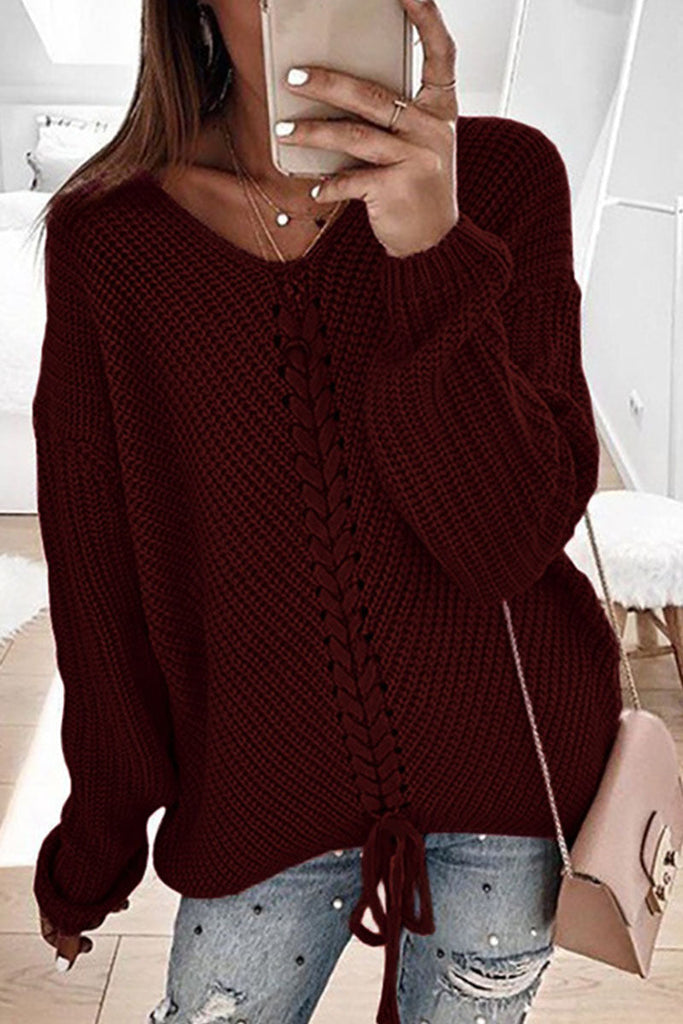 Fashion Street Adult Solid Patchwork Pullovers V Neck Sweaters(7 colors)