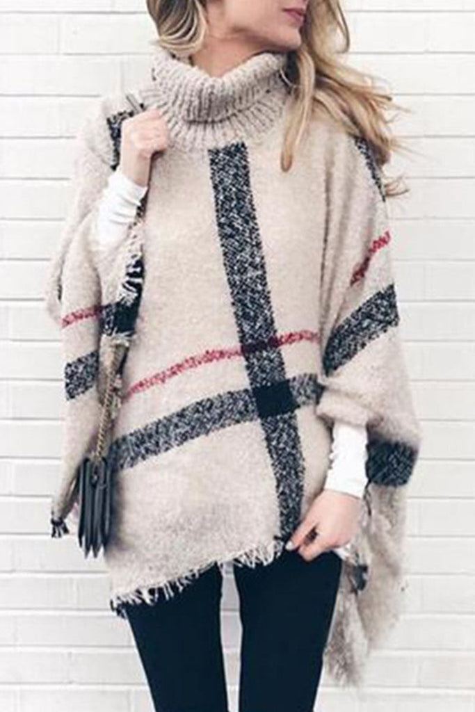 British Style Plaid Tassel Turtleneck