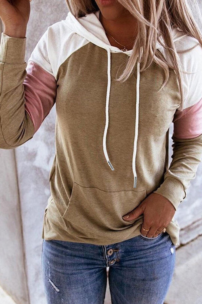 Fashion Casual Solid Patchwork Hooded Collar Tops(12 colors)