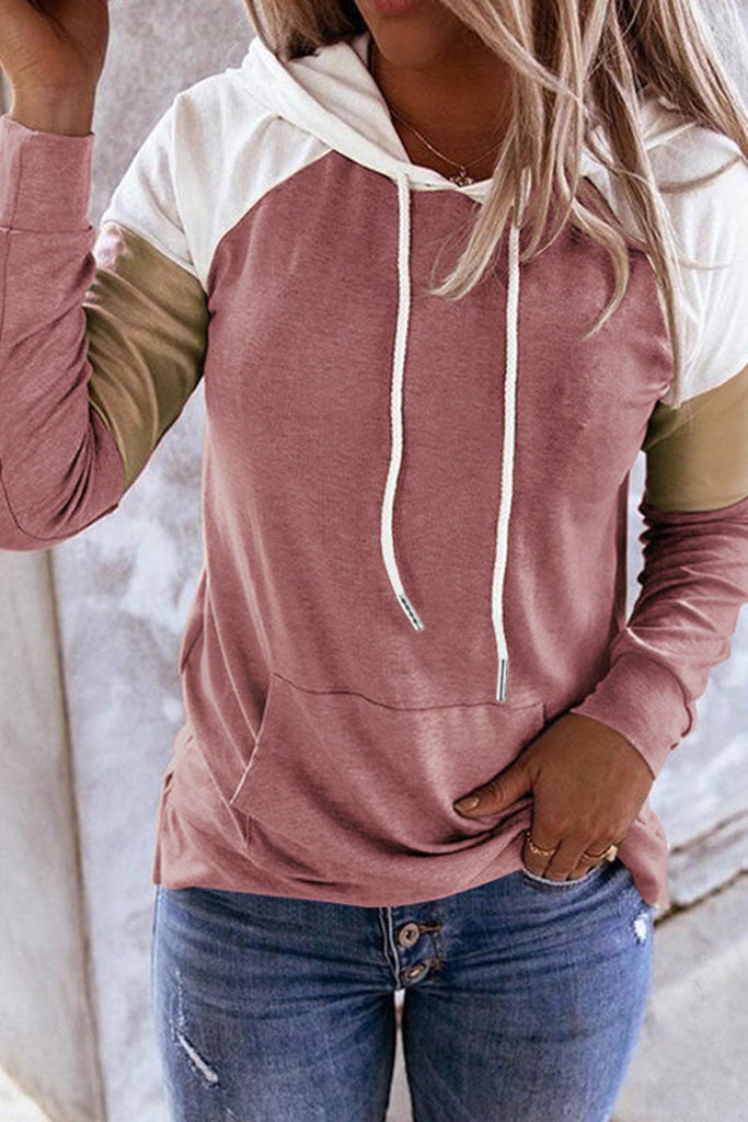 Fashion Casual Solid Patchwork Hooded Collar Tops(12 colors)