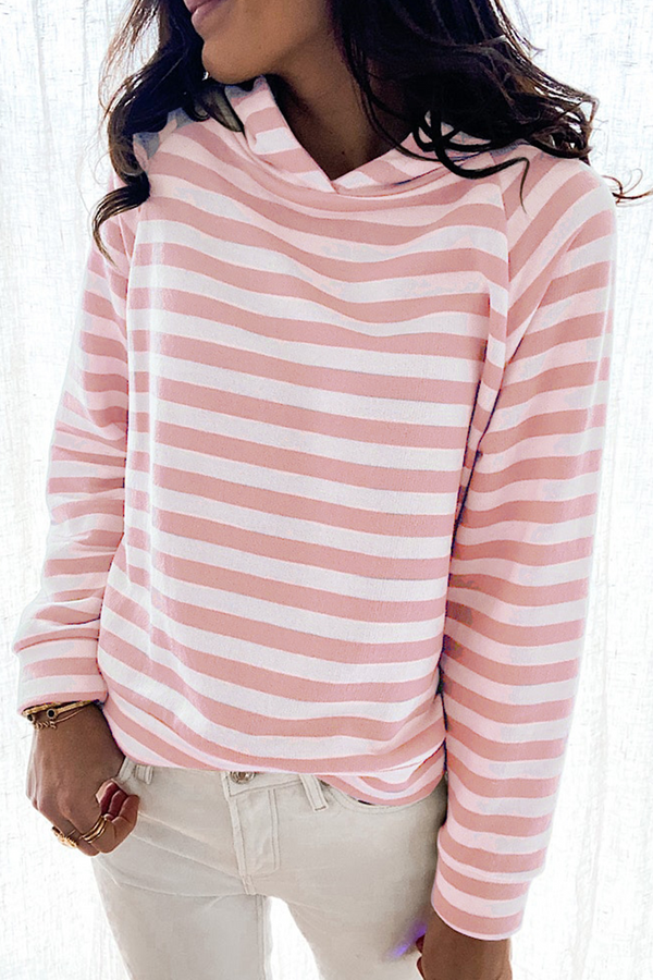 Casual Striped Patchwork Hooded Collar Tops(3 colors)