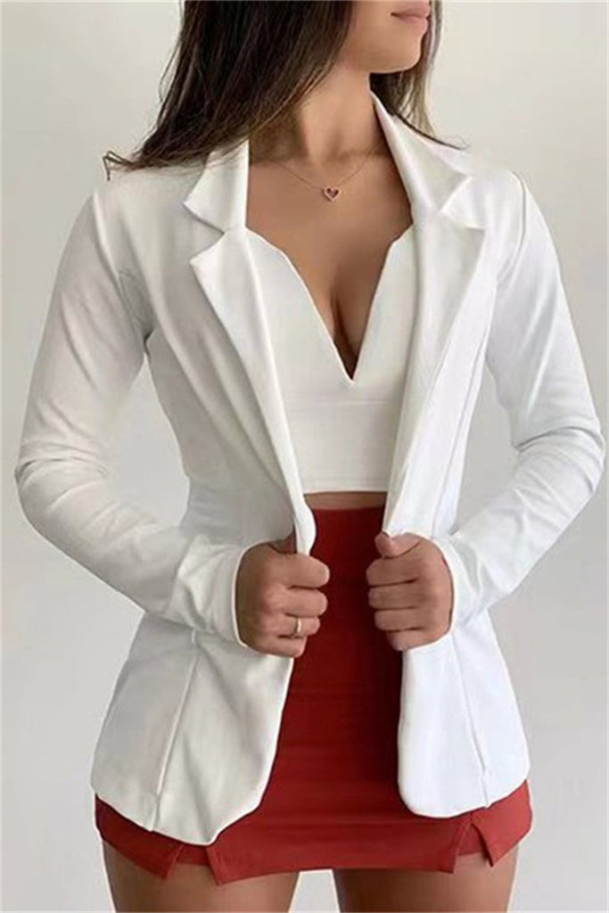 Casual Solid Cardigan Turndown Collar