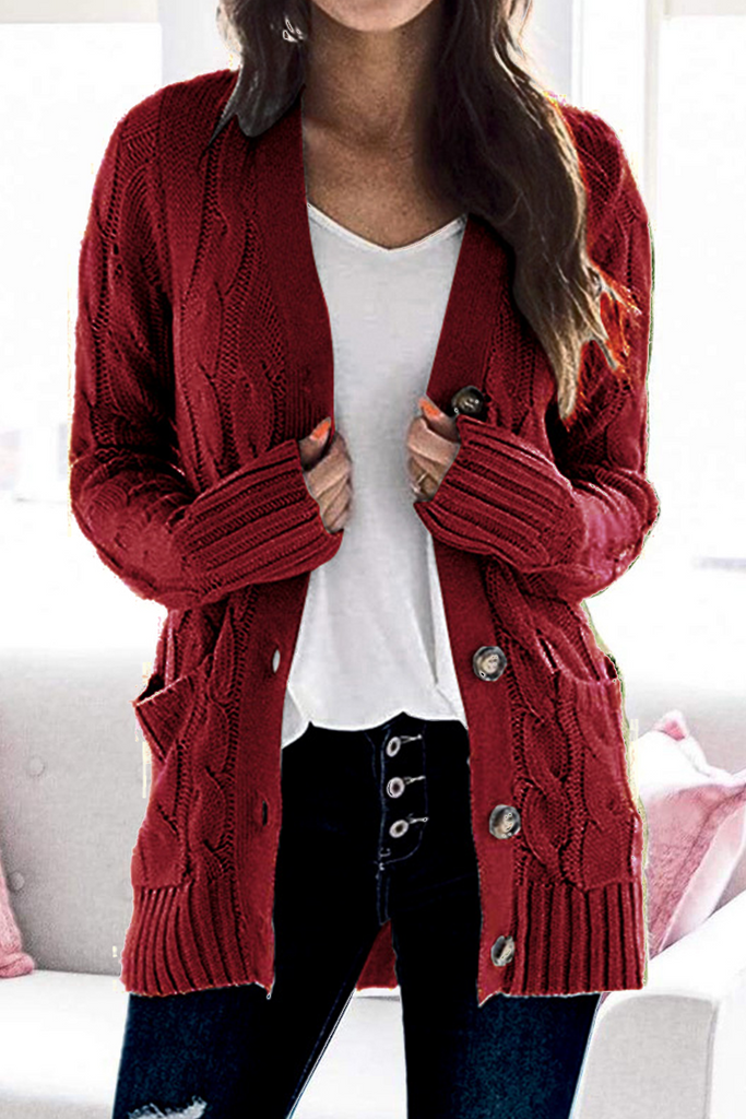 Fashion Solid Patchwork Cardigan Collar Tops