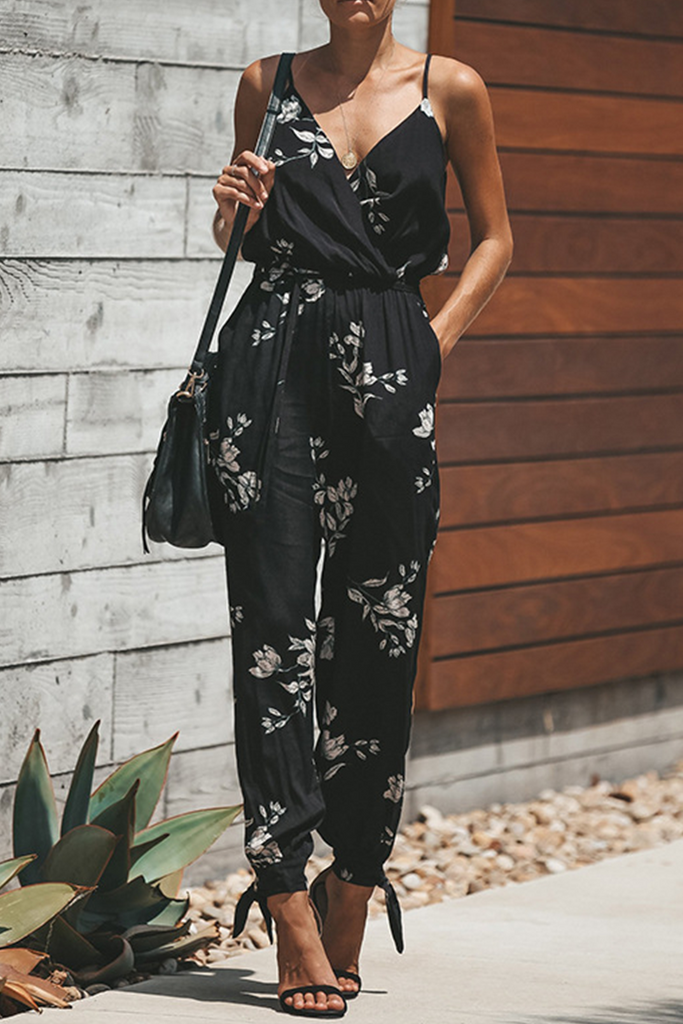 Casual Print Patchwork Spaghetti Strap Harlan Jumpsuits