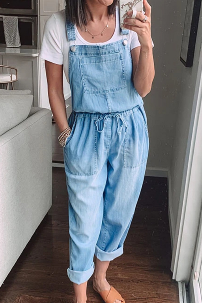 Casual Solid Patchwork Spaghetti Strap Harlan Jumpsuits