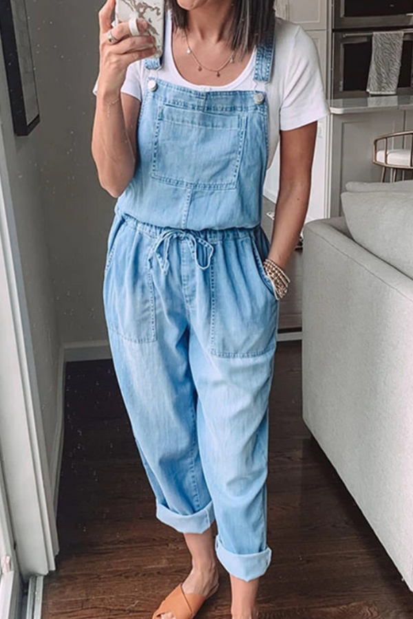 Casual Solid Patchwork Spaghetti Strap Harlan Jumpsuits