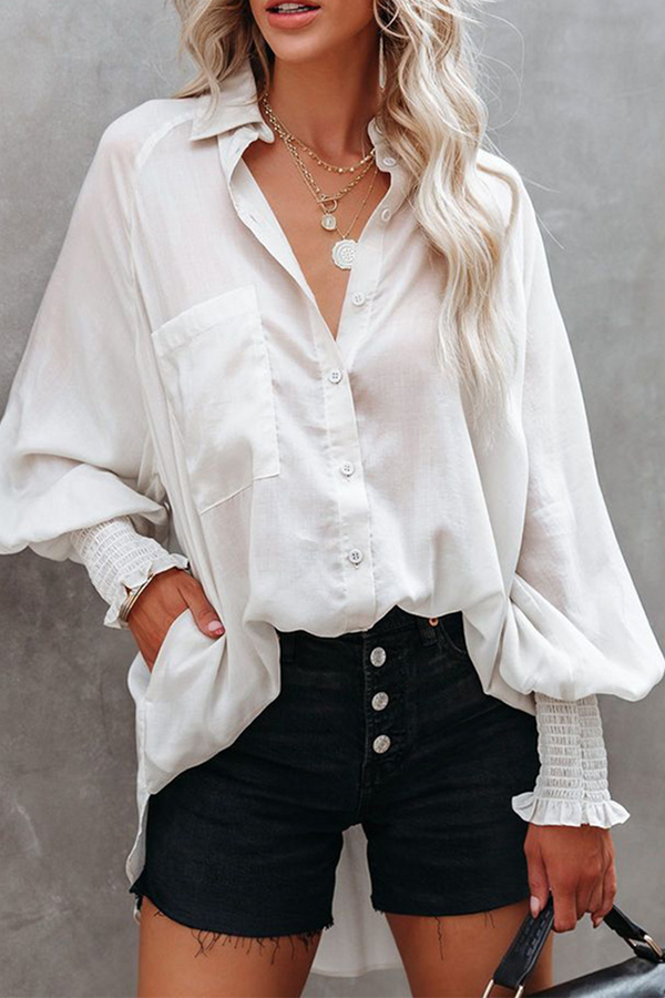 Casual Solid Patchwork Turndown Collar Tops