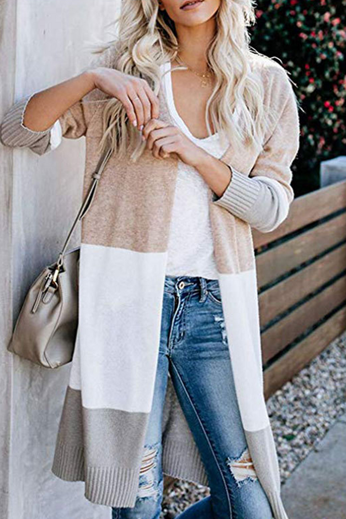 Casual Solid Patchwork Cardigan Collar Tops