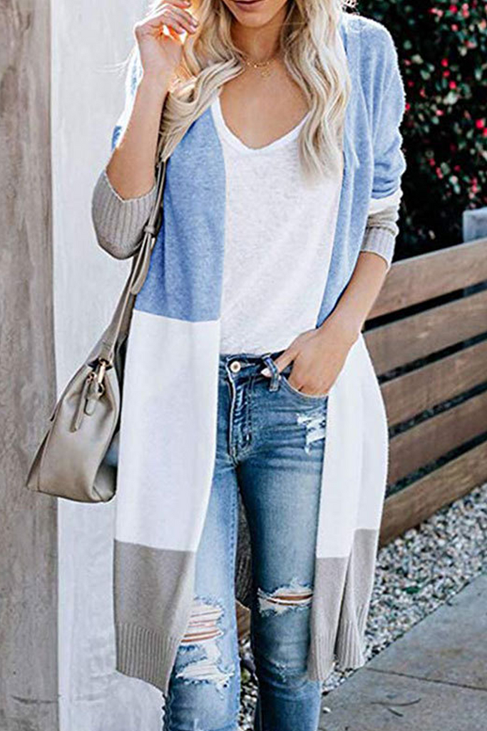 Casual Solid Patchwork Cardigan Collar Tops