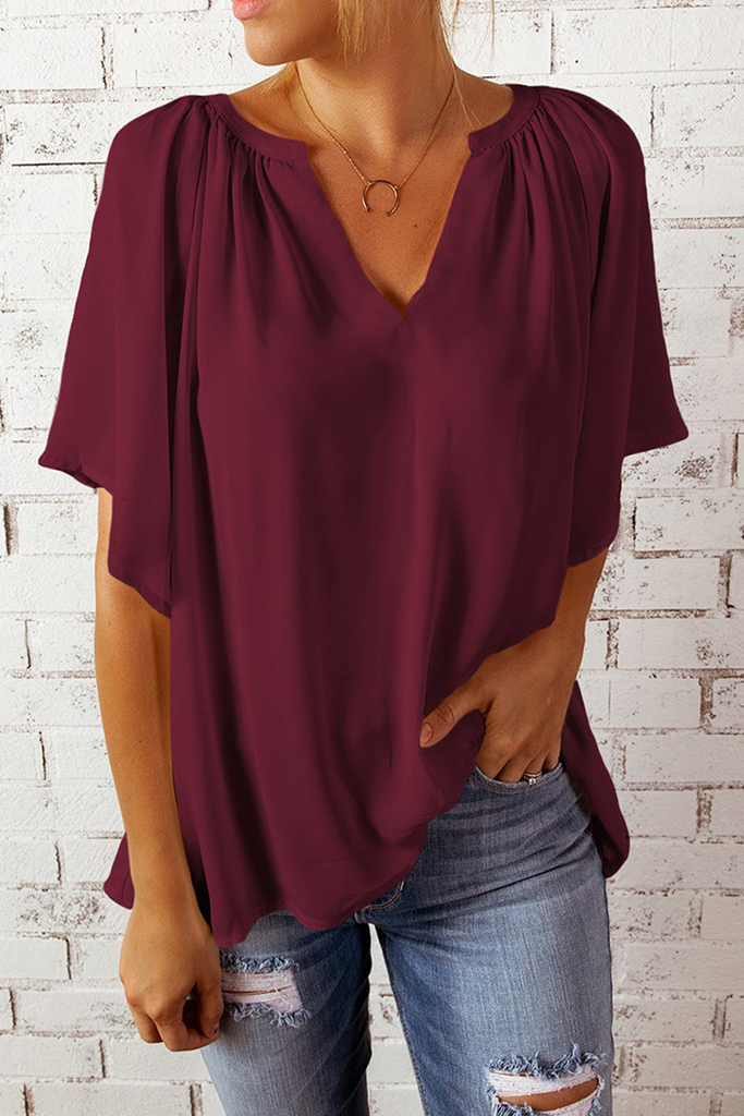 Casual Solid Patchwork V Neck T-Shirts