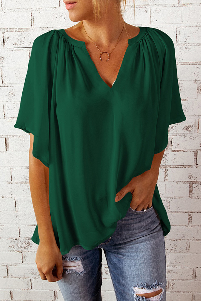 Casual Solid Patchwork V Neck T-Shirts