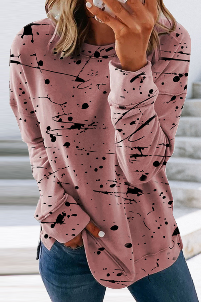 Casual Print Patchwork O Neck Tops