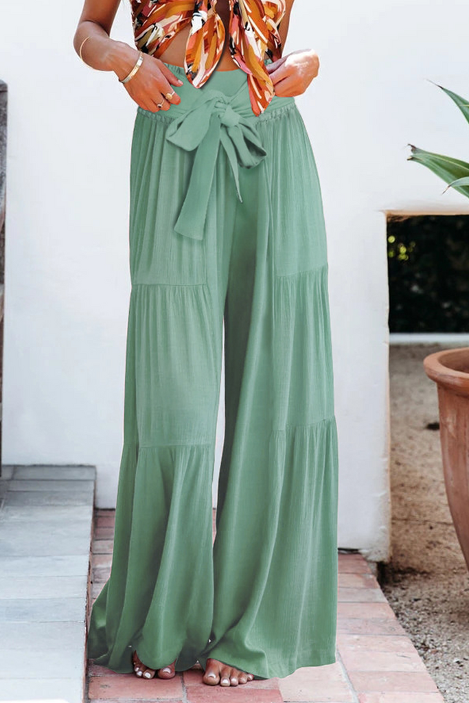 Casual Solid Bandage Loose High Waist Wide Leg Solid Color Bottoms