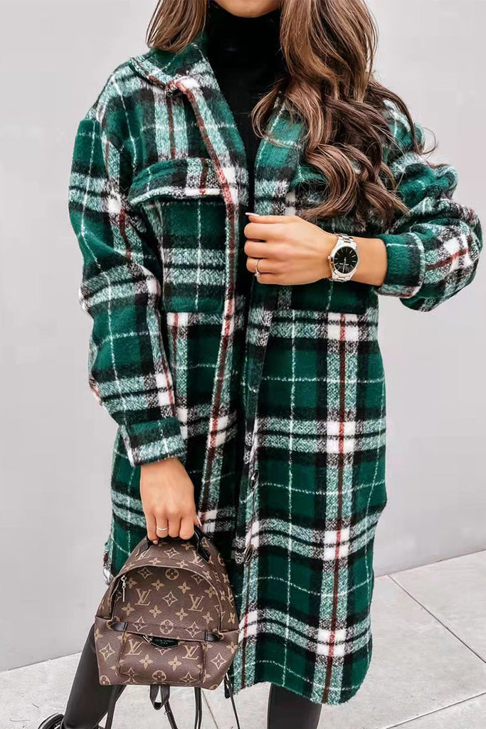 Vintage Elegant Plaid Buckle Turndown Collar