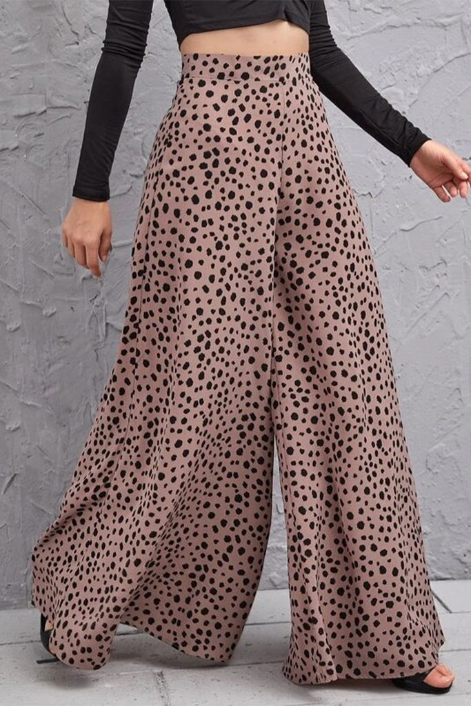 Casual Leopard Printing Loose High Waist Wide Leg Full Print Bottoms