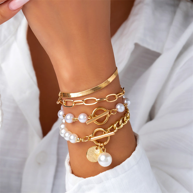 Casual Patchwork Chains Pearl Bracelets