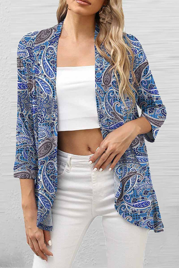 Casual Print Patchwork Cardigan Collar Tops