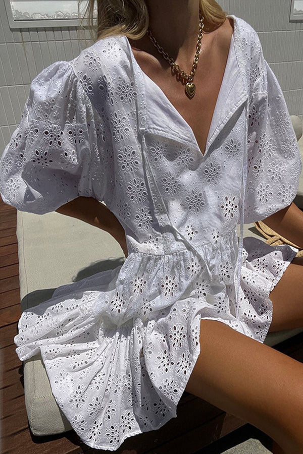 Casual Solid Embroidered O Neck A Line Dresses