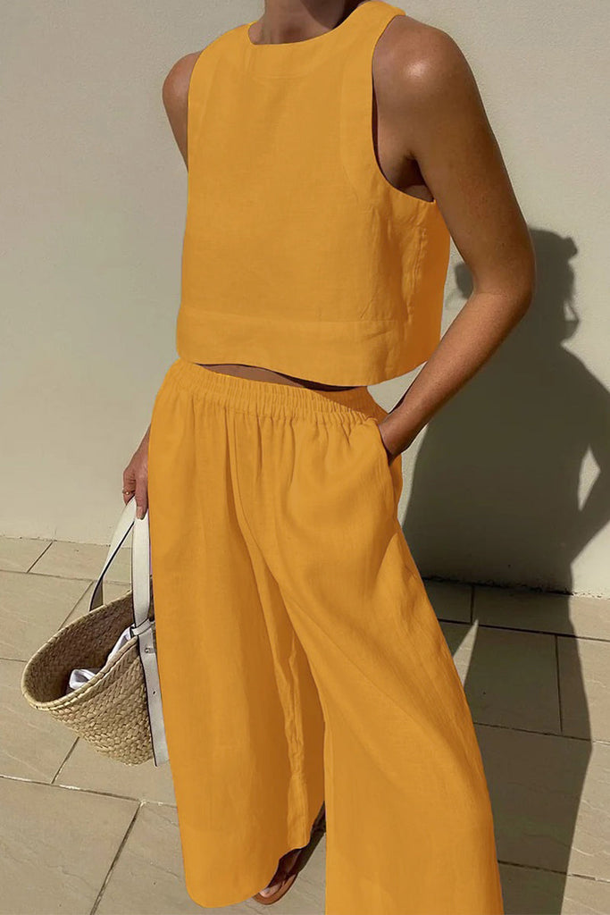 Casual Simplicity Solid Solid Color O Neck Sleeveless Two Pieces