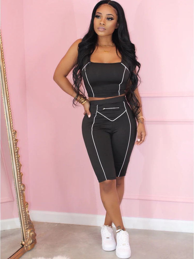 2 Piece Sideline Crop Top+Capri Pants Sets Tracksuits Tiynon