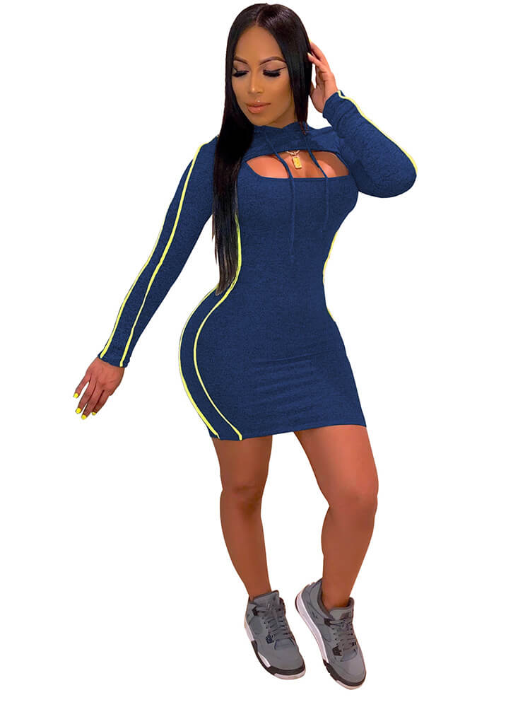 2 Pieces Hooded Cut Out Bodycon Mini Dresses Tiynon