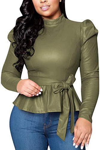 Neck Turtleneck Long Sleeve Faux Leather Top