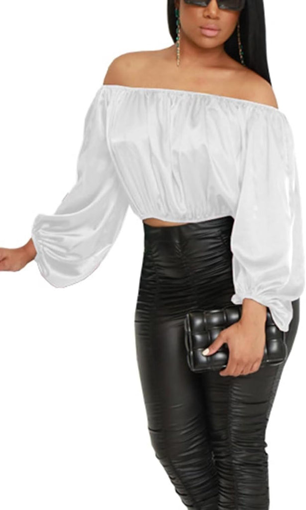 Strapless Lantern Sleeve Crew Neck Top