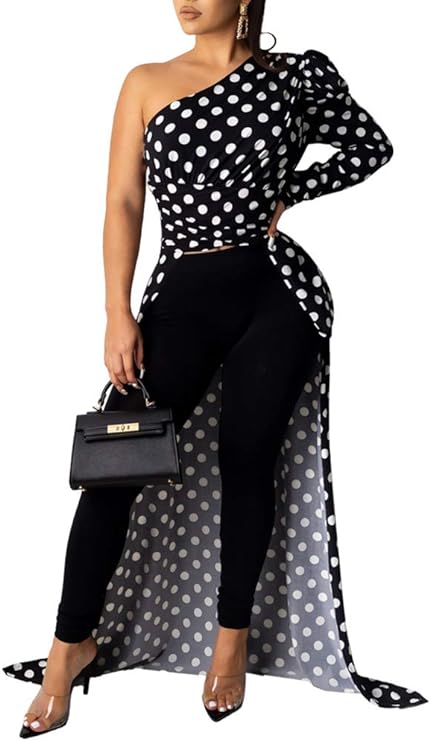 One Shoulder Puff Sleeve Bodycon Asymmetrical Top