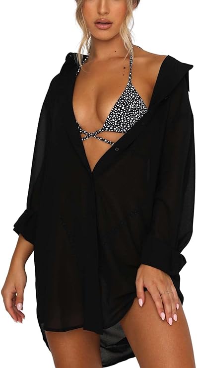 V-Neck Button Down Bikini Cover Up