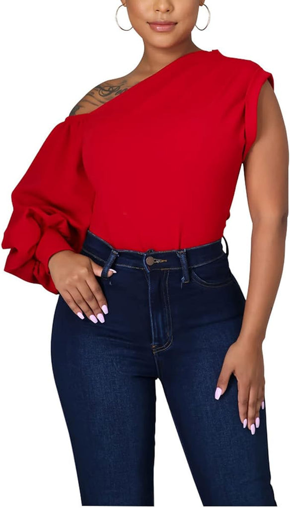 One Shoulder Puff Sleeve Top