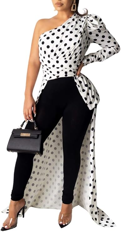 One Shoulder Puff Sleeve Bodycon Asymmetrical Top