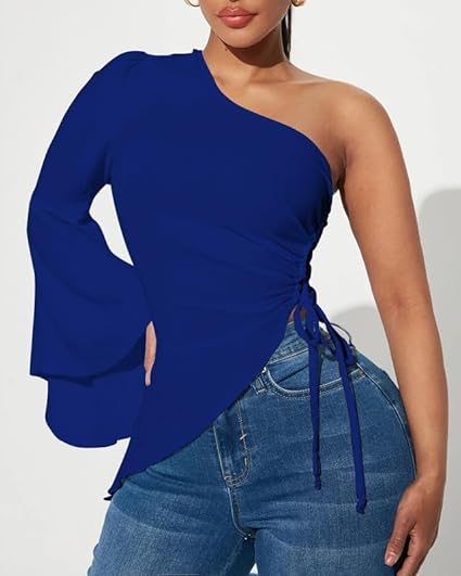 One Shoulder Sleeveless Bodycon Asymmetrical Ruffle Top