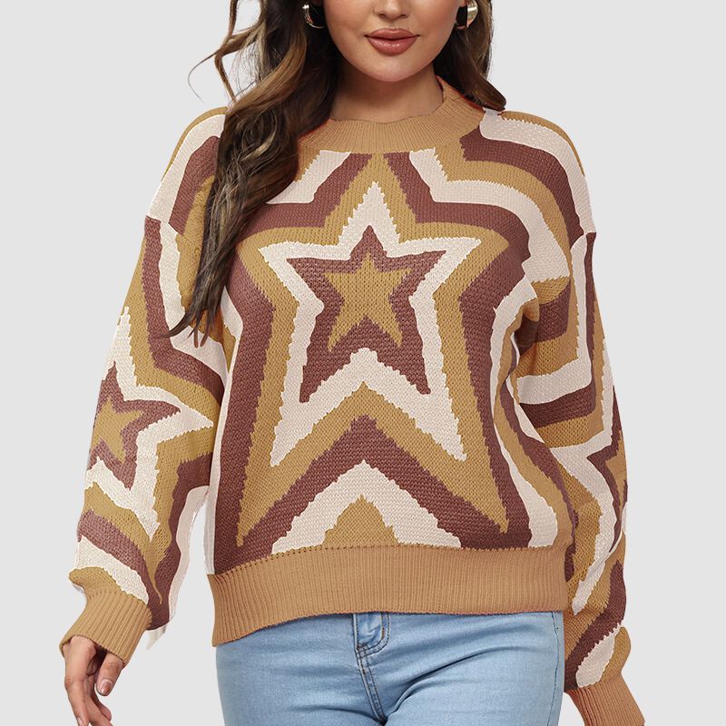 Y2K Star Pattern Color Contrast Sweater