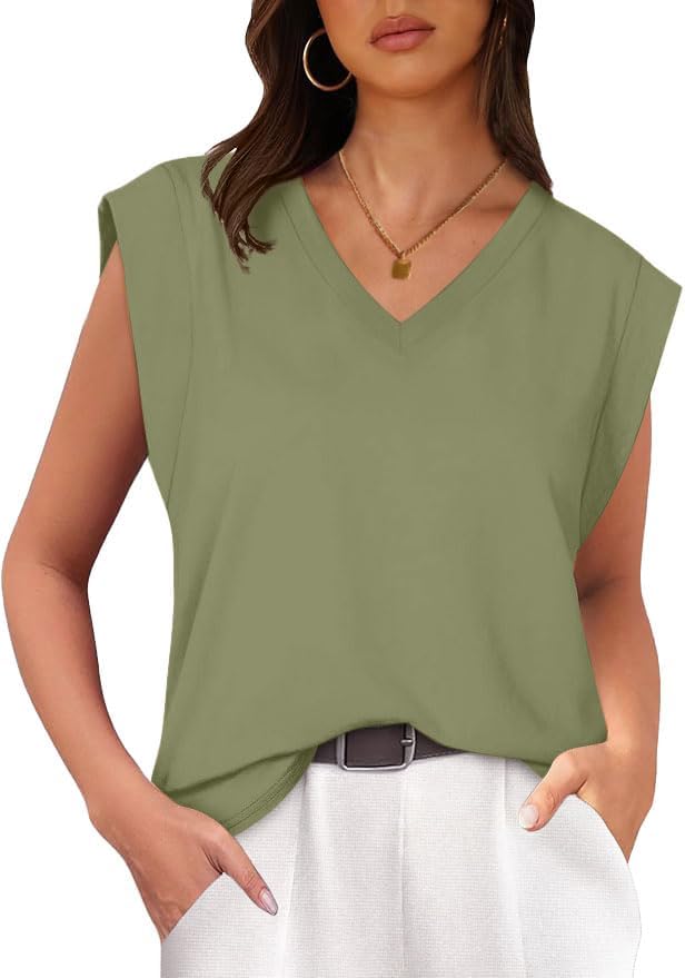 V Neck Loose Fit Sleeveless Top