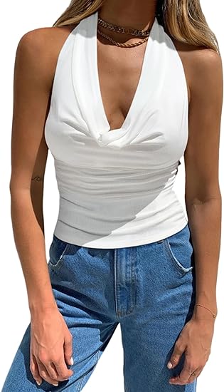 Halter Backless Cowl Neck Sleeveless Top