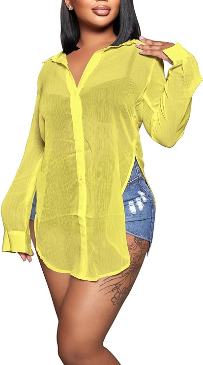 Button Up Long Sleeve Mesh Shirts