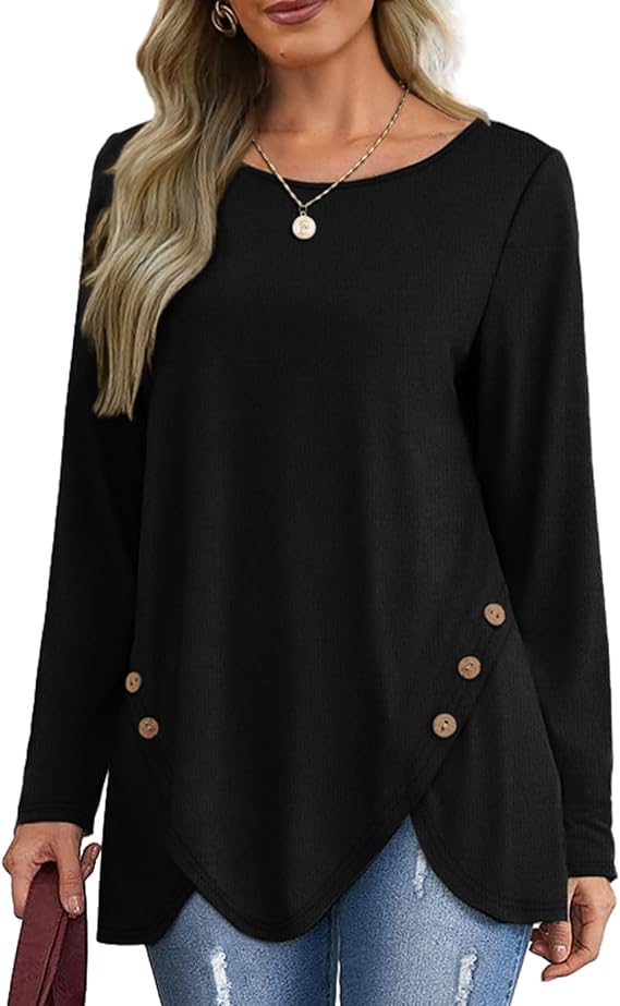 Long Sleeve Button Split Shirts