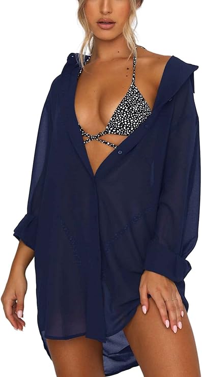 V-Neck Button Down Bikini Cover Up