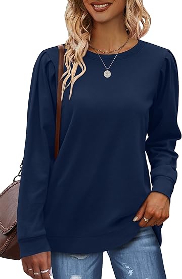 Solid Color Ruched Puff Long Sleeve Top