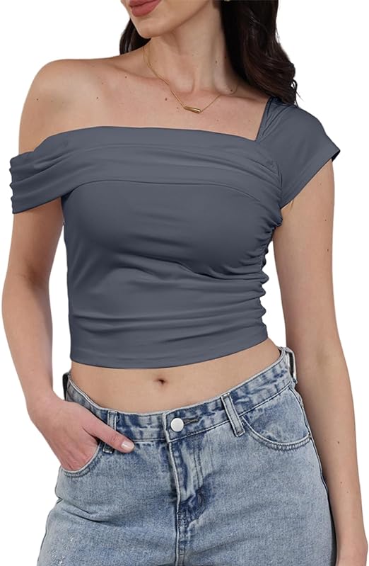 Off Shoulder Short Sleeve Crop Top