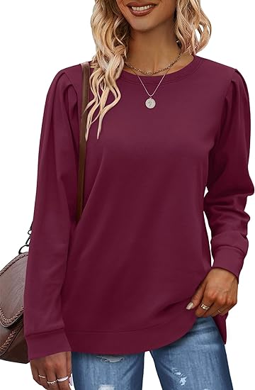 Solid Color Ruched Puff Long Sleeve Top