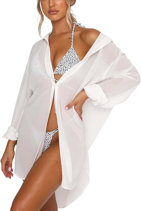 V-Neck Button Down Bikini Cover Up