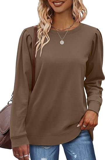 Solid Color Ruched Puff Long Sleeve Top