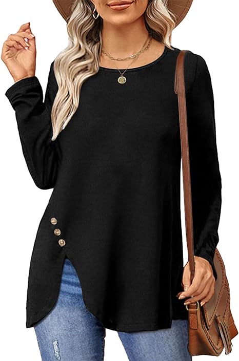 Long Sleeve Irregular Hem Crew Neck Top