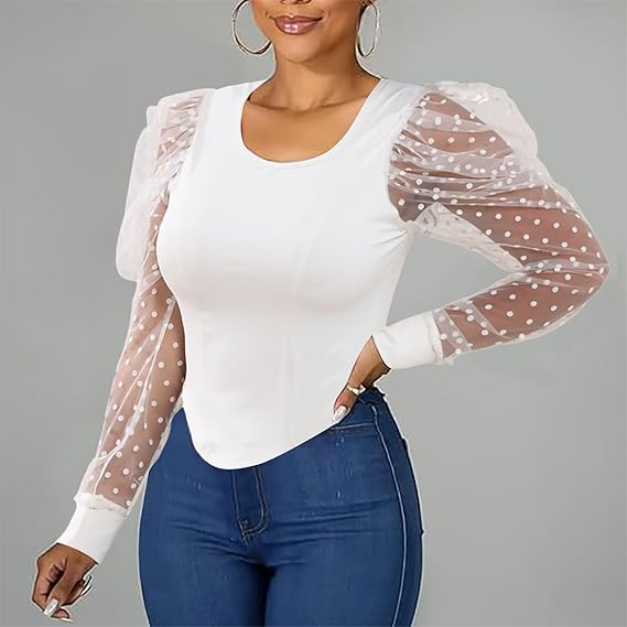 Crew neck Puff Long Sleeve Tunic Top